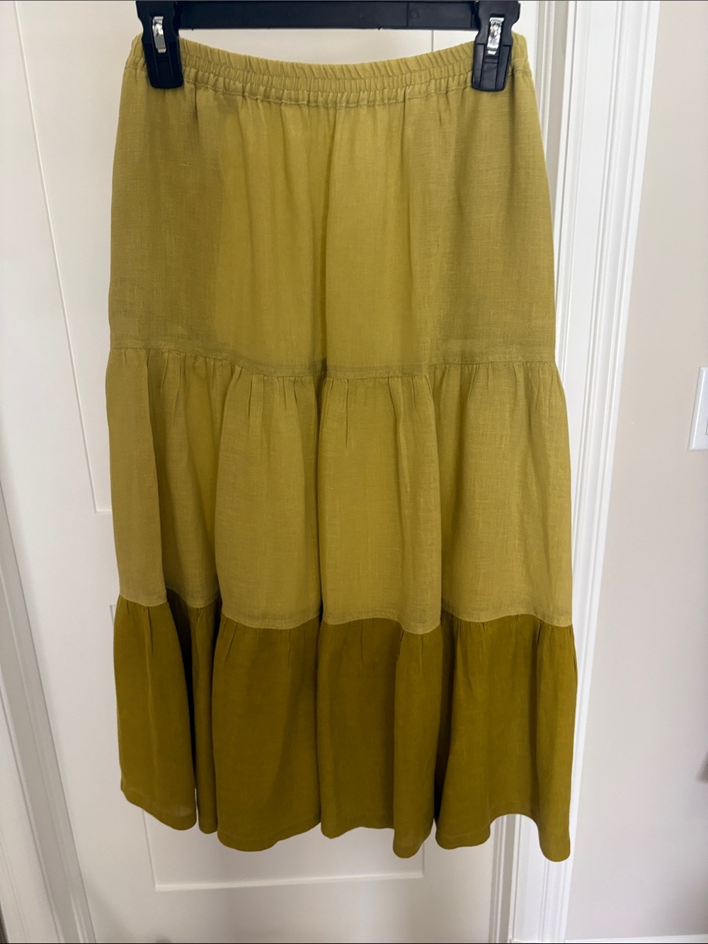 eskandar Olive-Tone Tiered Maxi Skirt